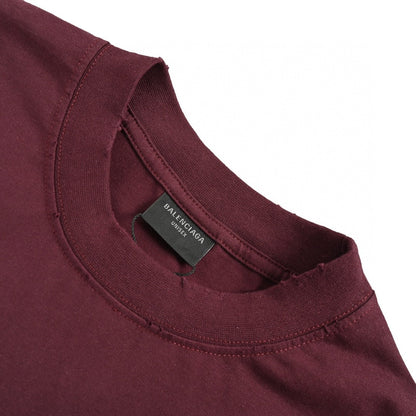 Balenciaga Burgundy Logo T-Shirt - Prime Reps