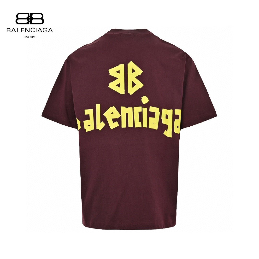 Balenciaga Burgundy Logo T-Shirt - Prime Reps