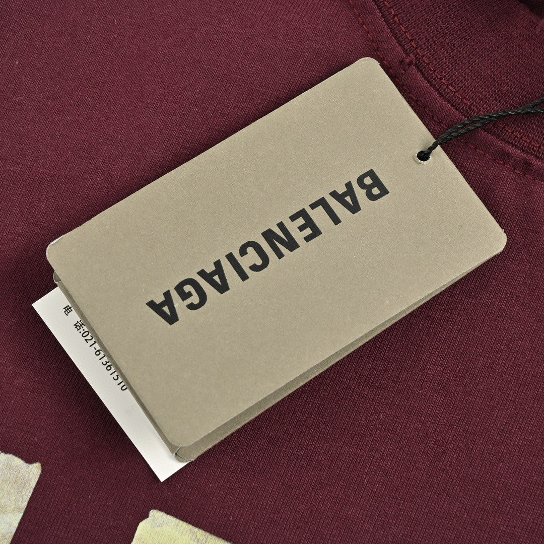 Balenciaga Burgundy Logo T-Shirt - Prime Reps