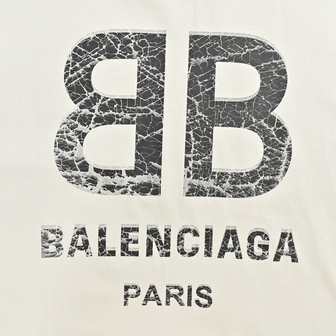 Balenciaga Cracked 'BB' Logo T-Shirt (White) - Prime Reps