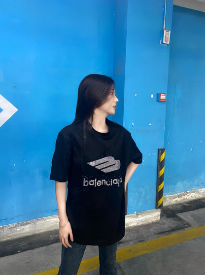 Balenciaga Crystal Logo T-Shirt in Black - Prime Reps