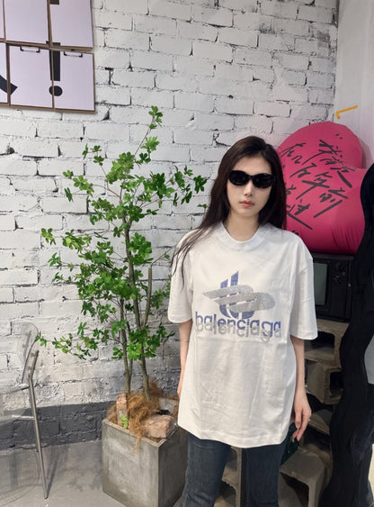 Balenciaga Crystal Logo T-Shirt in White - Prime Reps