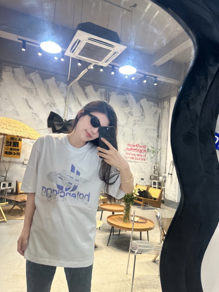 Balenciaga Crystal Logo T-Shirt in White - Prime Reps