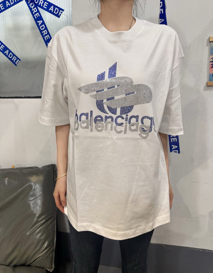 Balenciaga Crystal Logo T-Shirt in White - Prime Reps