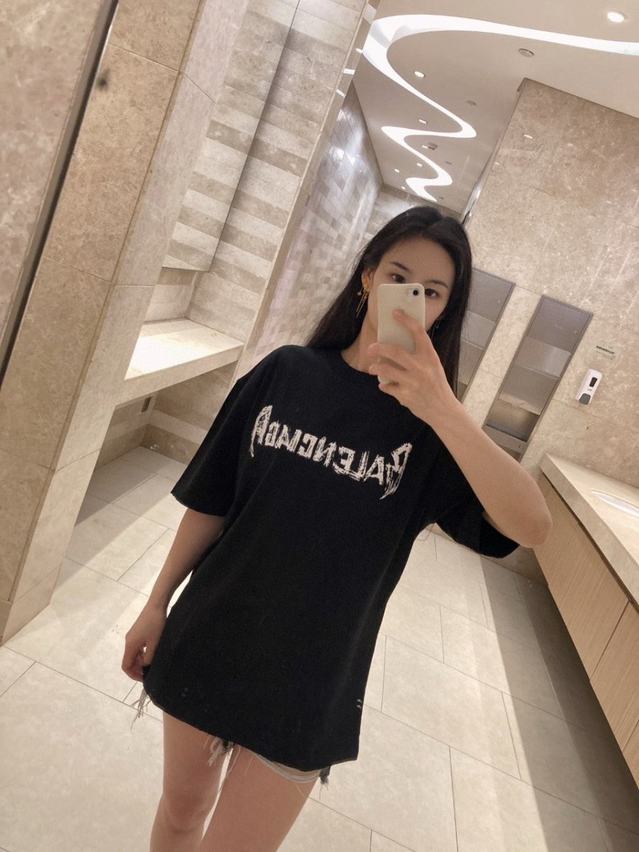 Balenciaga Distressed Logo T-Shirt in Black - Prime Reps