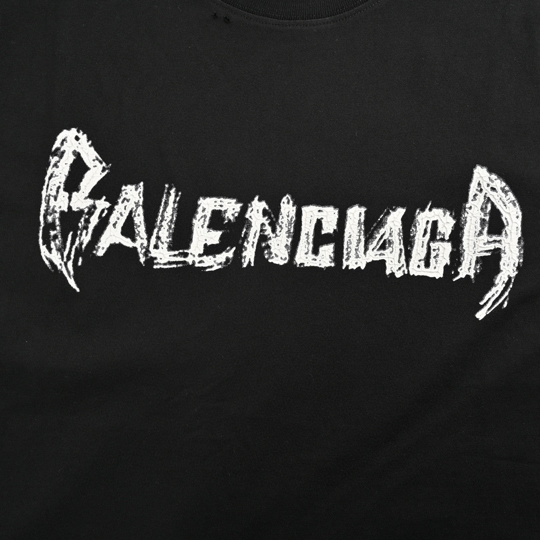 Balenciaga Distressed Logo T-Shirt in Black - Prime Reps