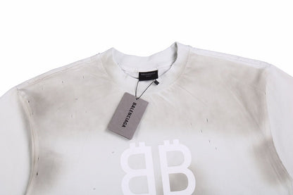 Balenciaga Distressed Logo T-Shirt (White/Grey) - Prime Reps