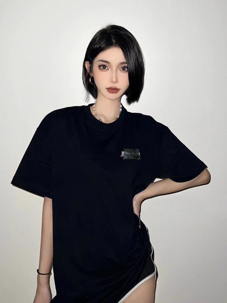 Balenciaga Embroidered Patch Logo T-Shirt (Black) - Prime Reps