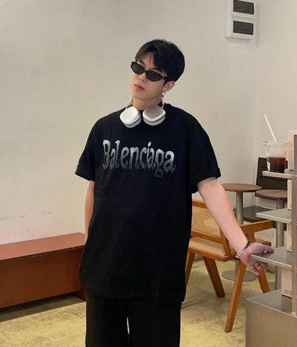 Balenciaga Gradient Logo T-Shirt (Black) - Prime Reps