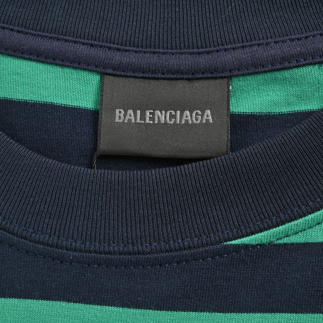 Balenciaga Green and Black Striped T-Shirt - Prime Reps