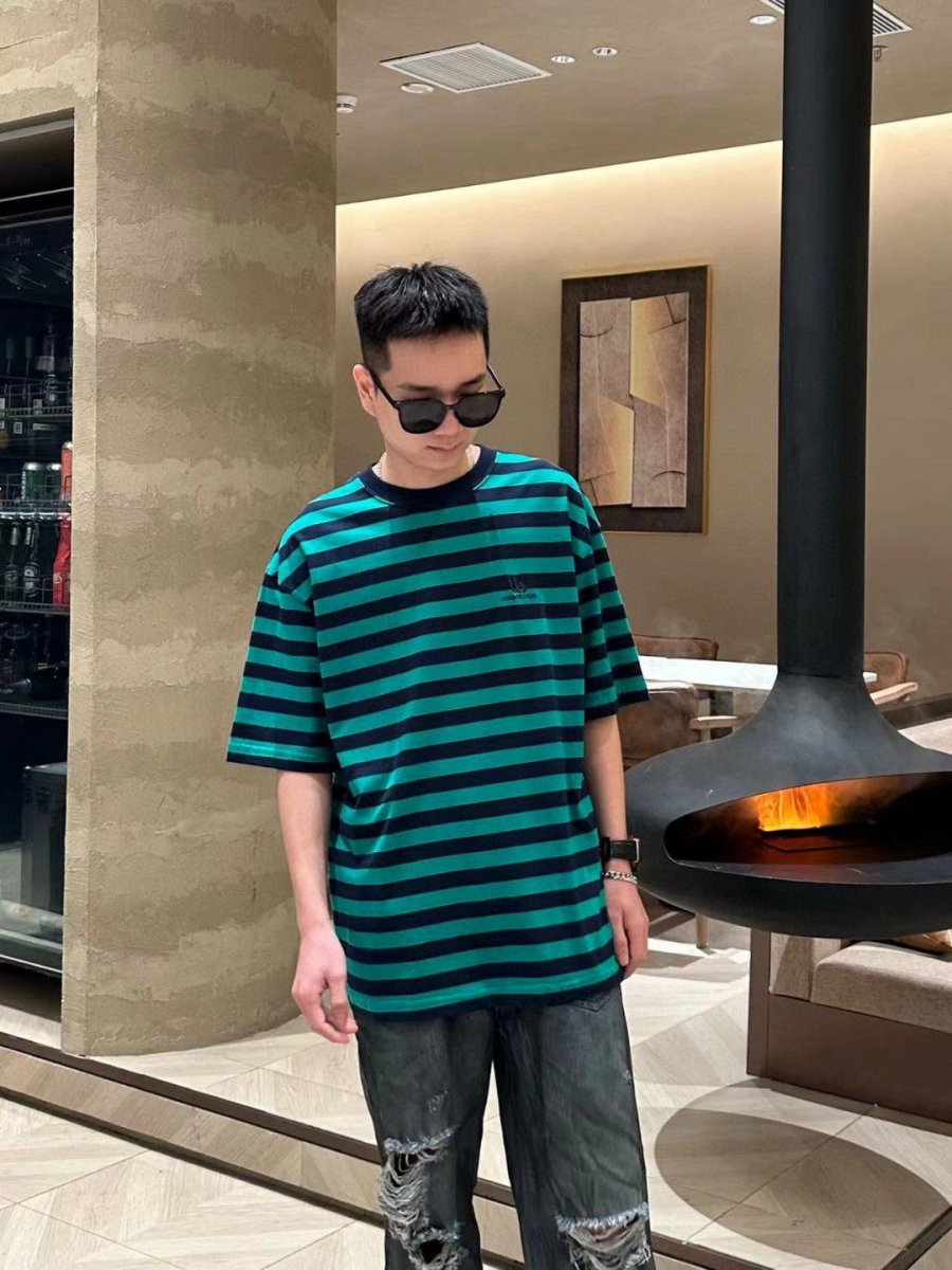 Balenciaga Green and Black Striped T-Shirt - Prime Reps