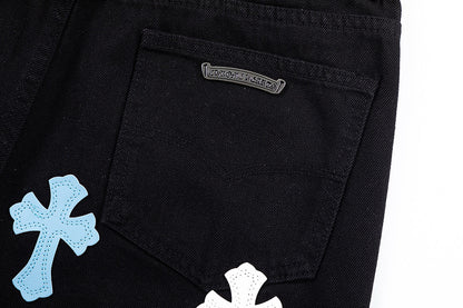 CHROME HEARTS BLUE CROSS PATCH JEANS BLACK