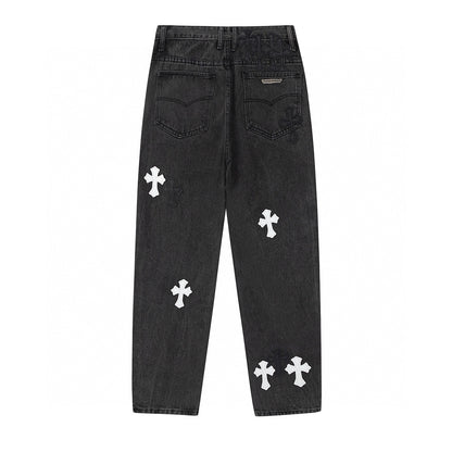 CHROME HEARTS WHITE CROSS PATCH JEANS BLACK