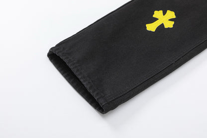 CHROME HEARTS YELLOW CROSS PATCH JEANS BLACK