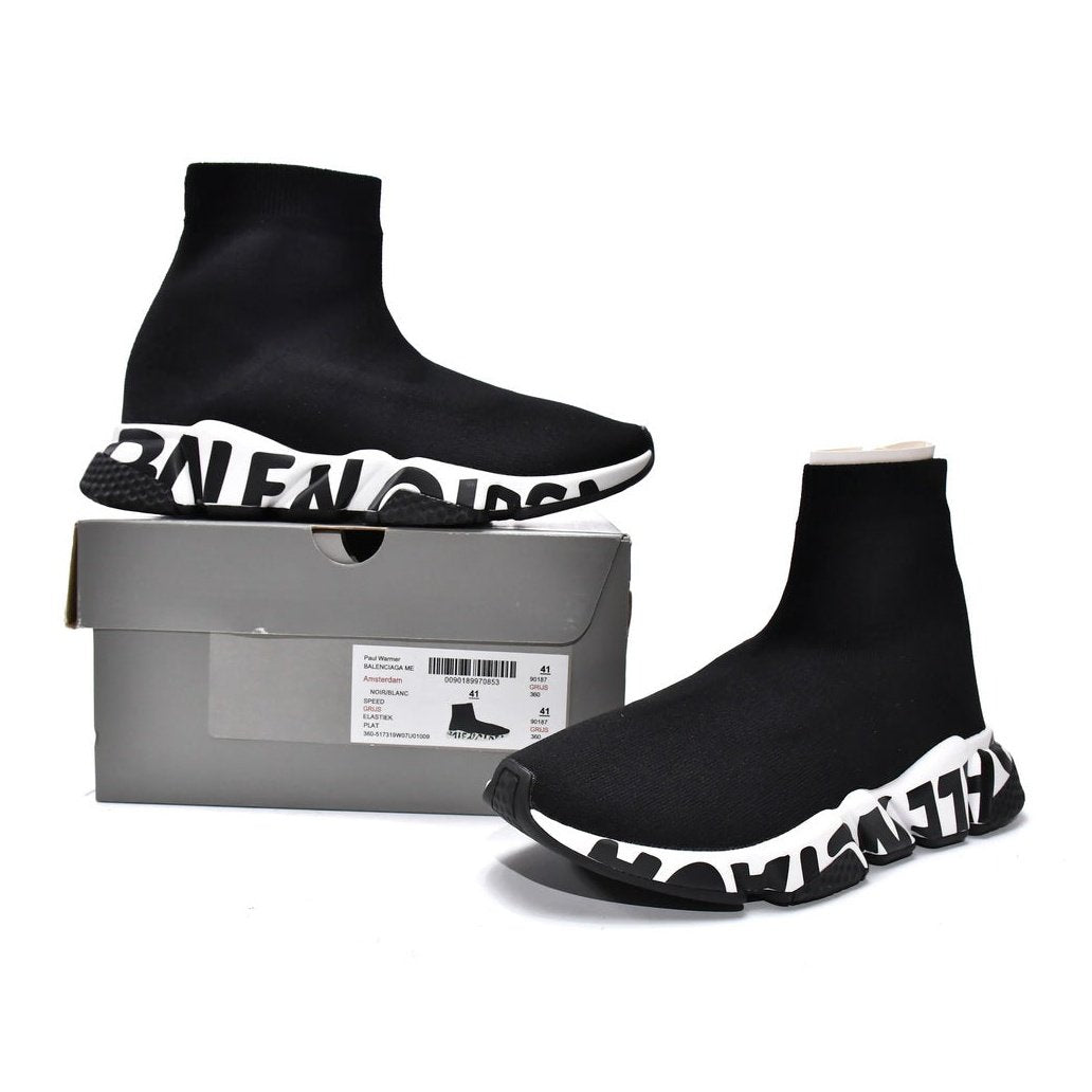 BALENCIAGA SPEED GRAFFITI TRAINERS x BLACK WHITE - Prime Reps