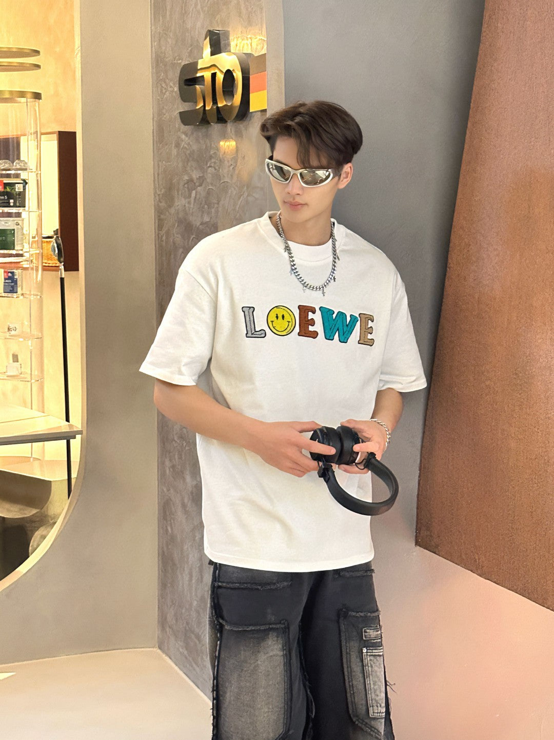 Loewe White T-Shirt with Multicolored Logo