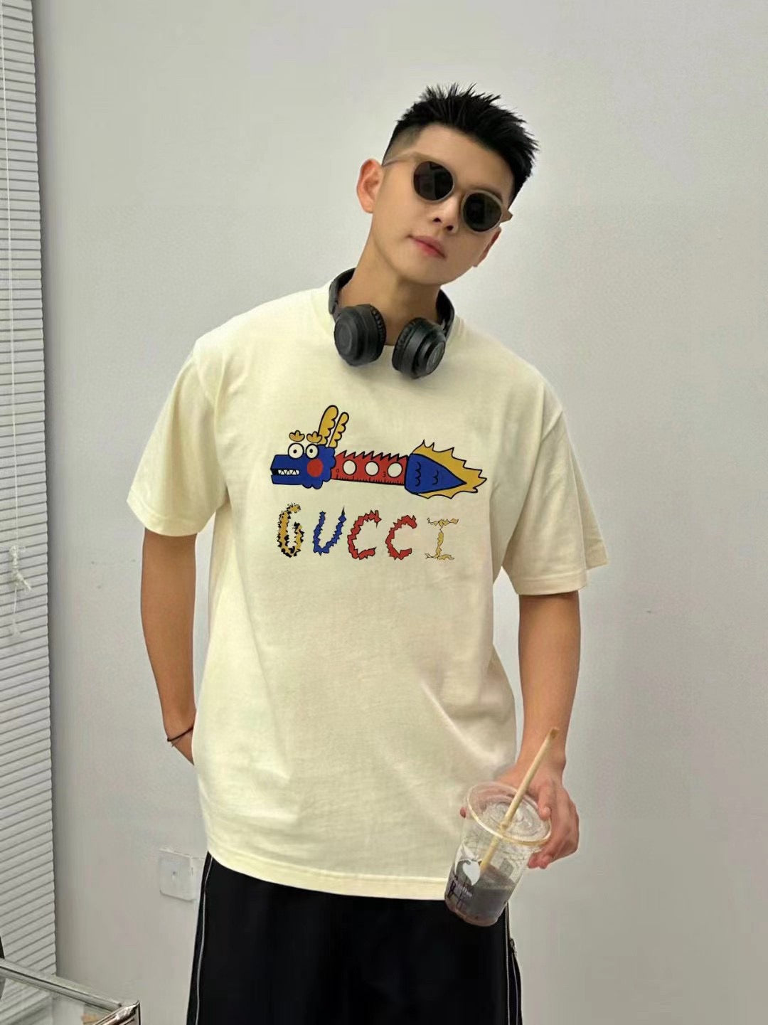 Gucci White T-Shirt with Dragon Graphic