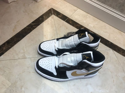 JORDAN 1 MID x PATENT BLACK WHITE GOLD - Prime Reps