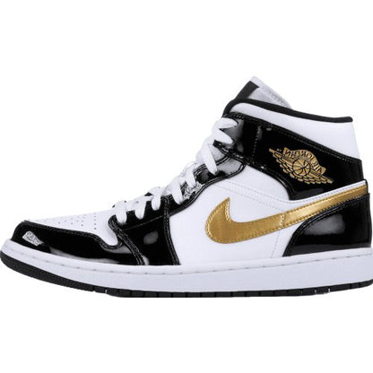 JORDAN 1 MID x PATENT BLACK WHITE GOLD - Prime Reps