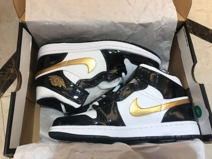 JORDAN 1 MID x PATENT BLACK WHITE GOLD - Prime Reps